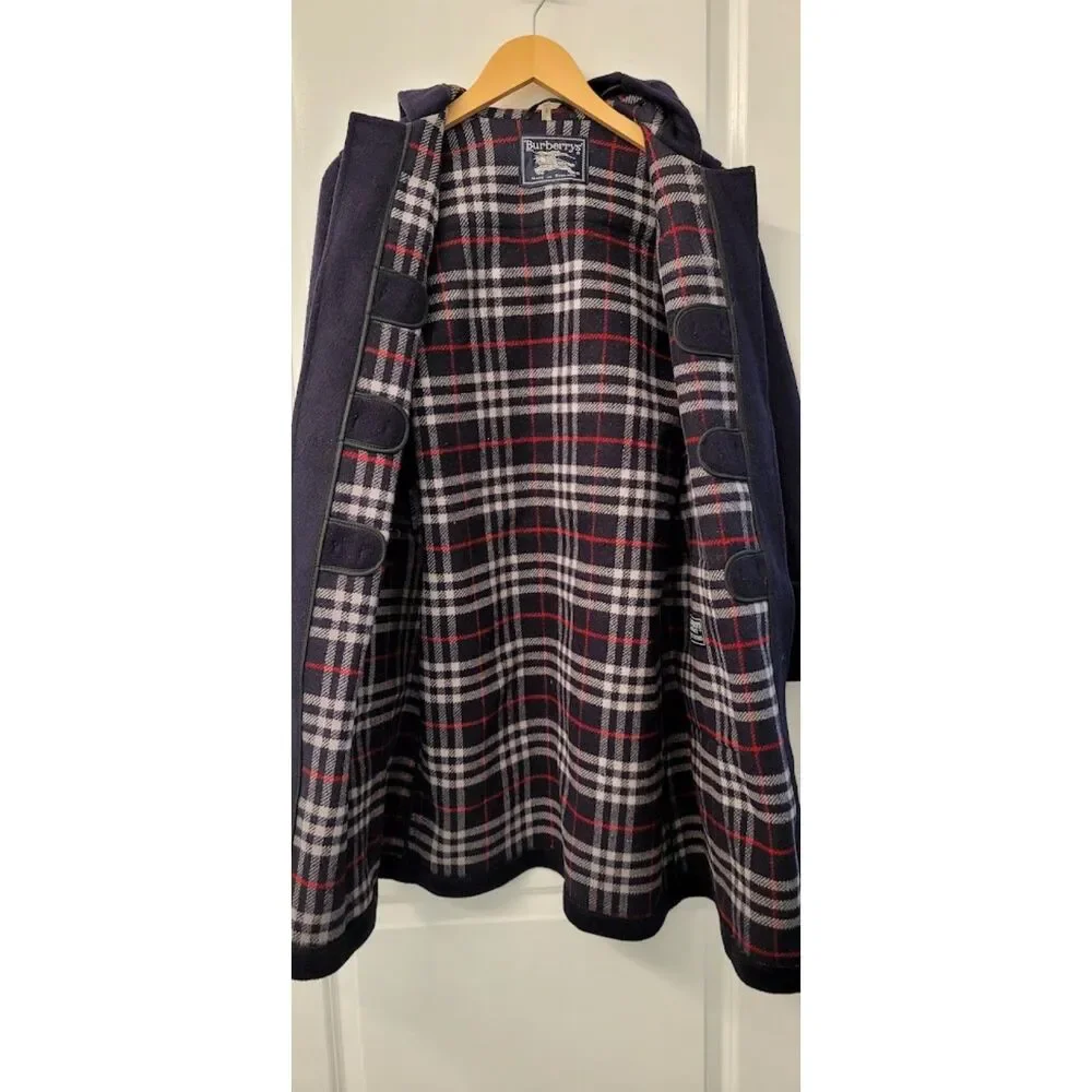 Burberry Wool Duffle Coat Toggle Fasts Gloverall English Old Money Navy Sz. 8/S - Picture 11 of 14